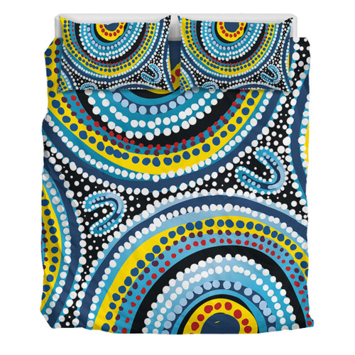 Australia Dot Painting Inspired Aboriginal Bedding Set - Blue Aboriginal Style Dot Art Bedding Set Australia Dot Painting Inspired Aboriginal Bedding Set - Blue Aboriginal Style Dot Art Bedding Set
