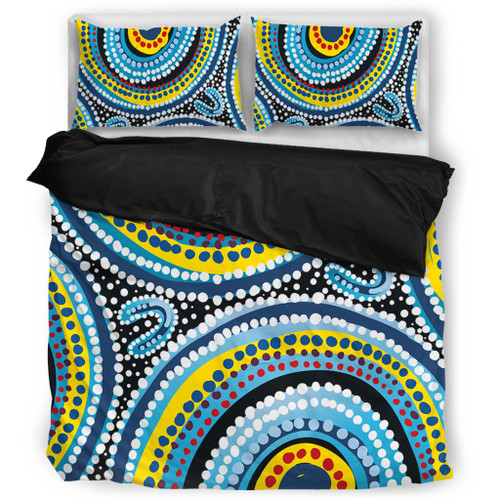 Australia Dot Painting Inspired Aboriginal Bedding Set - Blue Aboriginal Style Dot Art Bedding Set Australia Dot Painting Inspired Aboriginal Bedding Set - Blue Aboriginal Style Dot Art Bedding Set