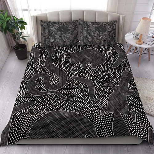 Australia Dot Painting Inspired Aboriginal Bedding Set - Aboriginal Dot Grey Art With Animals Bedding Set