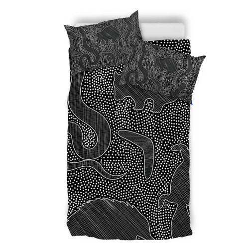 Australia Dot Painting Inspired Aboriginal Bedding Set - Aboriginal Dot Grey Art With Animals Bedding Set Australia Dot Painting Inspired Aboriginal Bedding Set - Aboriginal Dot Grey Art With Animals Bedding Set