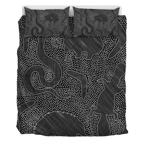 Australia Dot Painting Inspired Aboriginal Bedding Set - Aboriginal Dot Grey Art With Animals Bedding Set Australia Dot Painting Inspired Aboriginal Bedding Set - Aboriginal Dot Grey Art With Animals Bedding Set