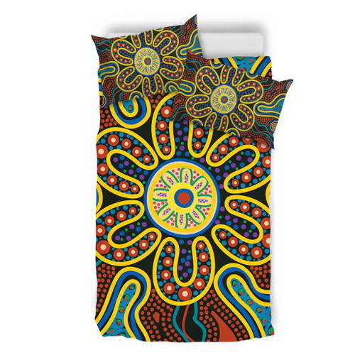 Australia Dot Painting Inspired Aboriginal Bedding Set - Aboriginal Dot Art Color Inspired Bedding Set Australia Dot Painting Inspired Aboriginal Bedding Set - Aboriginal Dot Art Color Inspired Bedding Set