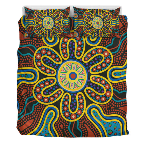 Australia Dot Painting Inspired Aboriginal Bedding Set - Aboriginal Dot Art Color Inspired Bedding Set Australia Dot Painting Inspired Aboriginal Bedding Set - Aboriginal Dot Art Color Inspired Bedding Set