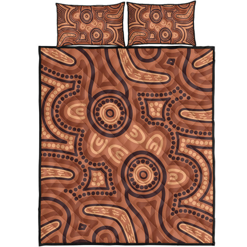 Australia Dot Painting Inspired Aboriginal Quilt Bed Set - Brown Aboriginal Australian Art With Boomerang Quilt Bed Set Australia Dot Painting Inspired Aboriginal Quilt Bed Set - Brown Aboriginal Australian Art With Boomerang Quilt Bed Set