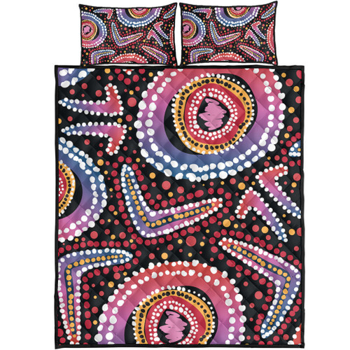 Australia Dot Painting Inspired Aboriginal Quilt Bed Set - Boomerang From Aboriginal Art Quilt Bed Set Australia Dot Painting Inspired Aboriginal Quilt Bed Set - Boomerang From Aboriginal Art Quilt Bed Set