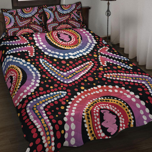 Australia Dot Painting Inspired Aboriginal Quilt Bed Set - Boomerang From Aboriginal Art Quilt Bed Set