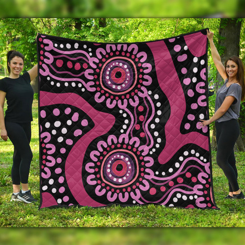 Australia Dot Painting Inspired Aboriginal Quilt - Pink Flowers Aboriginal Dot Art Quilt Australia Dot Painting Inspired Aboriginal Quilt - Pink Flowers Aboriginal Dot Art Quilt