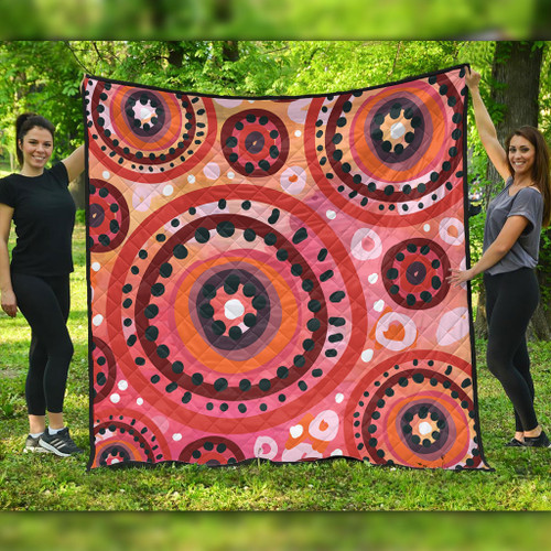 Australia Dot Painting Inspired Aboriginal Quilt - Circle In The Aboriginal Dot Art Style Quilt Australia Dot Painting Inspired Aboriginal Quilt - Circle In The Aboriginal Dot Art Style Quilt