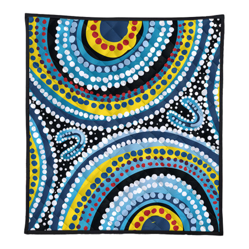 Australia Dot Painting Inspired Aboriginal Quilt - Blue Aboriginal Style Dot Art Quilt Australia Dot Painting Inspired Aboriginal Quilt - Blue Aboriginal Style Dot Art Quilt
