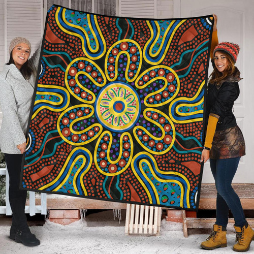 Australia Dot Painting Inspired Aboriginal Quilt - Aboriginal Dot Art Color Inspired Quilt