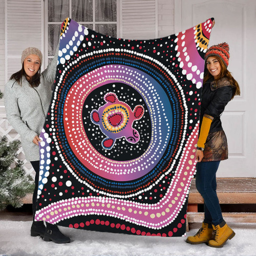 Australia Dot Painting Inspired Aboriginal Blanket - Turtles With Dot In Aboriginal Blanket Australia Dot Painting Inspired Aboriginal Blanket - Turtles With Dot In Aboriginal Blanket