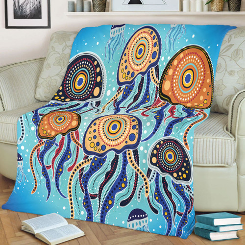 Australia Dot Painting Inspired Aboriginal Blanket - Jellyfish Art In Aboriginal Dot Style Blanket