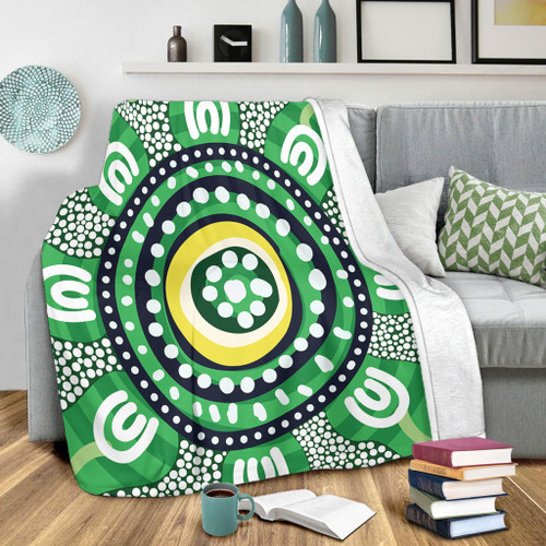 Australia Dot Painting Inspired Aboriginal Blanket - Green Aboriginal Inspired Dot Art Blanket Australia Dot Painting Inspired Aboriginal Blanket - Green Aboriginal Inspired Dot Art Blanket
