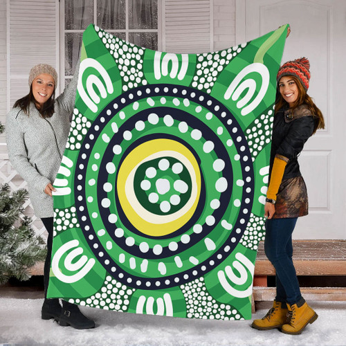 Australia Dot Painting Inspired Aboriginal Blanket - Green Aboriginal Inspired Dot Art Blanket Australia Dot Painting Inspired Aboriginal Blanket - Green Aboriginal Inspired Dot Art Blanket