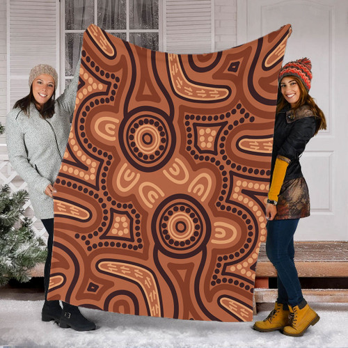 Australia Dot Painting Inspired Aboriginal Blanket - Brown Aboriginal Australian Art With Boomerang Blanket Australia Dot Painting Inspired Aboriginal Blanket - Brown Aboriginal Australian Art With Boomerang Blanket