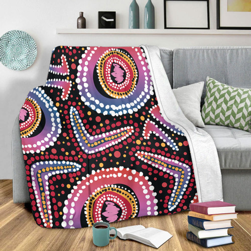 Australia Dot Painting Inspired Aboriginal Blanket - Boomerang From Aboriginal Art Blanket Australia Dot Painting Inspired Aboriginal Blanket - Boomerang From Aboriginal Art Blanket