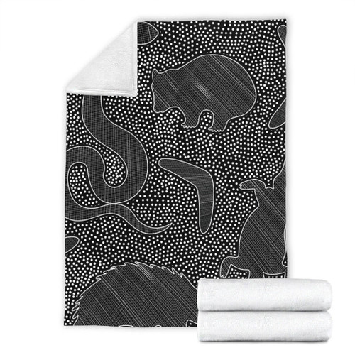 Australia Dot Painting Inspired Aboriginal Blanket - Aboriginal Dot Grey Art With Animals Blanket Australia Dot Painting Inspired Aboriginal Blanket - Aboriginal Dot Grey Art With Animals Blanket