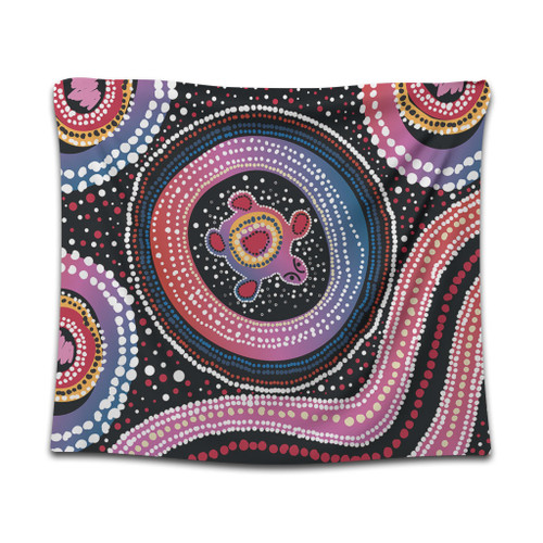 Australia Dot Painting Inspired Aboriginal Tapestry - Turtles With Dot In Aboriginal Tapestry Australia Dot Painting Inspired Aboriginal Tapestry - Turtles With Dot In Aboriginal Tapestry
