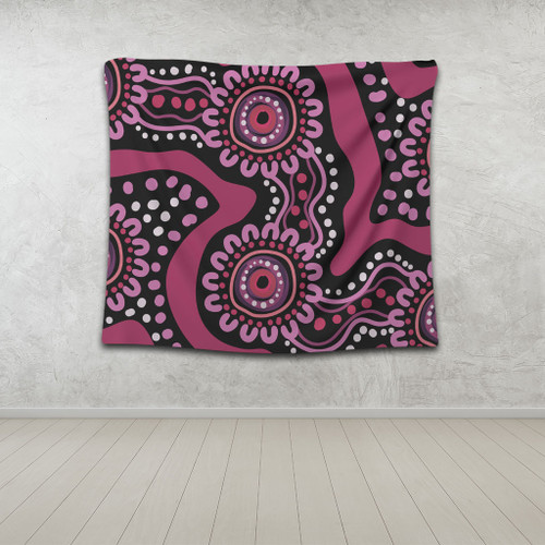 Australia Dot Painting Inspired Aboriginal Tapestry - Pink Flowers Aboriginal Dot Art Tapestry Australia Dot Painting Inspired Aboriginal Tapestry - Pink Flowers Aboriginal Dot Art Tapestry