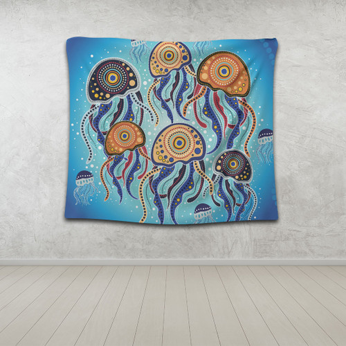 Australia Dot Painting Inspired Aboriginal Tapestry - Jellyfish Art In Aboriginal Dot Style Tapestry Australia Dot Painting Inspired Aboriginal Tapestry - Jellyfish Art In Aboriginal Dot Style Tapestry