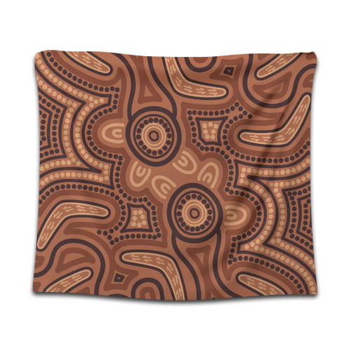 Australia Dot Painting Inspired Aboriginal Tapestry - Brown Aboriginal Australian Art With Boomerang Tapestry Australia Dot Painting Inspired Aboriginal Tapestry - Brown Aboriginal Australian Art With Boomerang Tapestry
