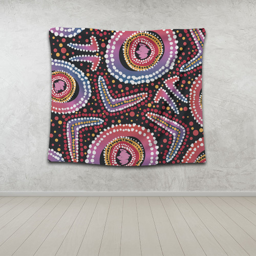 Australia Dot Painting Inspired Aboriginal Tapestry - Boomerang From Aboriginal Art Tapestry Australia Dot Painting Inspired Aboriginal Tapestry - Boomerang From Aboriginal Art Tapestry