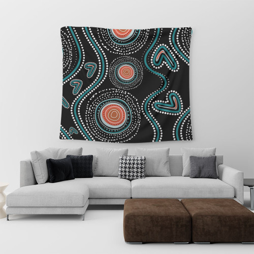 Australia Dot Painting Inspired Aboriginal Tapestry - Aboriginal Green Dot Patterns Art Painting Tapestry