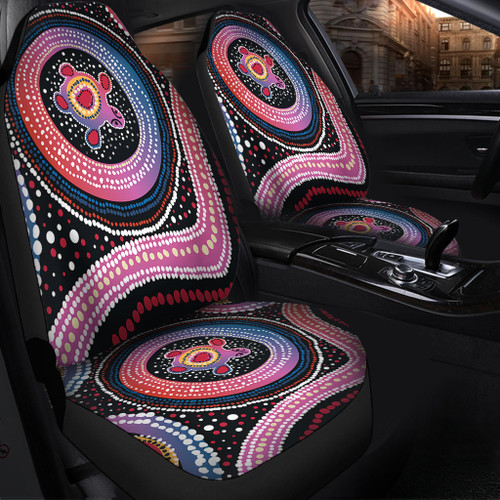 Australia Dot Painting Inspired Aboriginal Car Seat Cover - Turtles With Dot In Aboriginal Car Seat Cover