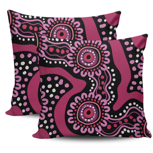 Australia Dot Painting Inspired Aboriginal Pillow Cases - Pink Flowers Aboriginal Dot Art Pillow Cases