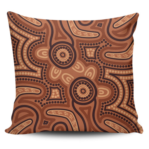 Australia Dot Painting Inspired Aboriginal Pillow Cases - Brown Aboriginal Australian Art With Boomerang Pillow Cases Australia Dot Painting Inspired Aboriginal Pillow Cases - Brown Aboriginal Australian Art With Boomerang Pillow Cases
