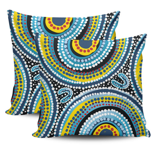 Australia Dot Painting Inspired Aboriginal Pillow Cases - Blue Aboriginal Style Dot Art Pillow Cases