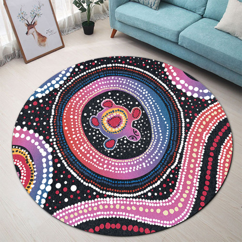 Australia Dot Painting Inspired Aboriginal Round Rug - Turtles With Dot In Aboriginal Round Rug