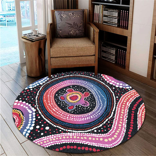 Australia Dot Painting Inspired Aboriginal Round Rug - Turtles With Dot In Aboriginal Round Rug Australia Dot Painting Inspired Aboriginal Round Rug - Turtles With Dot In Aboriginal Round Rug