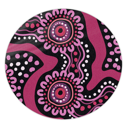 Australia Dot Painting Inspired Aboriginal Round Rug - Pink Flowers Aboriginal Dot Art Round Rug