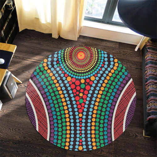 Australia Dot Painting Inspired Aboriginal Round Rug - Dot Color In The Aboriginal Style Round Rug