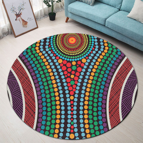 Australia Dot Painting Inspired Aboriginal Round Rug - Dot Color In The Aboriginal Style Round Rug