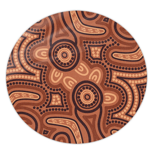 Australia Dot Painting Inspired Aboriginal Round Rug - Brown Aboriginal Australian Art With Boomerang Round Rug Australia Dot Painting Inspired Aboriginal Round Rug - Brown Aboriginal Australian Art With Boomerang Round Rug