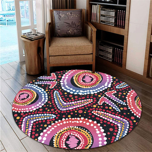 Australia Dot Painting Inspired Aboriginal Round Rug - Boomerang From Aboriginal Art Round Rug Australia Dot Painting Inspired Aboriginal Round Rug - Boomerang From Aboriginal Art Round Rug