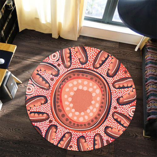 Australia Dot Painting Inspired Aboriginal Round Rug - Big Flower Painting With Aboriginal Dot Round Rug Australia Dot Painting Inspired Aboriginal Round Rug - Big Flower Painting With Aboriginal Dot Round Rug