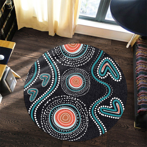 Australia Dot Painting Inspired Aboriginal Round Rug - Aboriginal Green Dot Patterns Art Painting Round Rug Australia Dot Painting Inspired Aboriginal Round Rug - Aboriginal Green Dot Patterns Art Painting Round Rug