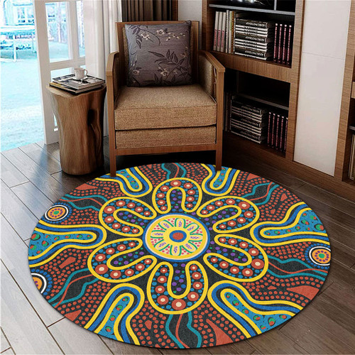 Australia Dot Painting Inspired Aboriginal Round Rug - Aboriginal Dot Art Color Inspired Round Rug Australia Dot Painting Inspired Aboriginal Round Rug - Aboriginal Dot Art Color Inspired Round Rug