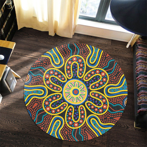 Australia Dot Painting Inspired Aboriginal Round Rug - Aboriginal Dot Art Color Inspired Round Rug Australia Dot Painting Inspired Aboriginal Round Rug - Aboriginal Dot Art Color Inspired Round Rug