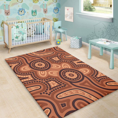Australia Dot Painting Inspired Aboriginal Area Rug - Brown Aboriginal Australian Art With Boomerang Area Rug Australia Dot Painting Inspired Aboriginal Area Rug - Brown Aboriginal Australian Art With Boomerang Area Rug
