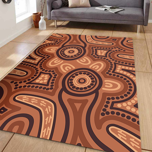 Australia Dot Painting Inspired Aboriginal Area Rug - Brown Aboriginal Australian Art With Boomerang Area Rug Australia Dot Painting Inspired Aboriginal Area Rug - Brown Aboriginal Australian Art With Boomerang Area Rug