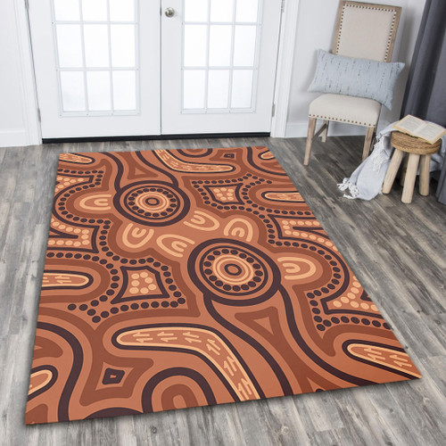 Australia Dot Painting Inspired Aboriginal Area Rug - Brown Aboriginal Australian Art With Boomerang Area Rug Australia Dot Painting Inspired Aboriginal Area Rug - Brown Aboriginal Australian Art With Boomerang Area Rug