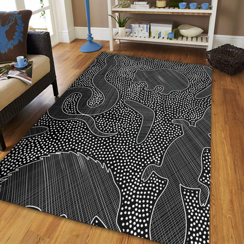 Australia Dot Painting Inspired Aboriginal Area Rug - Aboriginal Dot Grey Art With Animals Area Rug Australia Dot Painting Inspired Aboriginal Area Rug - Aboriginal Dot Grey Art With Animals Area Rug