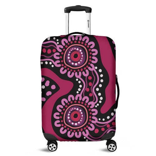 Australia Dot Painting Inspired Aboriginal Luggage Cover - Pink Flowers Aboriginal Dot Art Luggage Cover Australia Dot Painting Inspired Aboriginal Luggage Cover - Pink Flowers Aboriginal Dot Art Luggage Cover