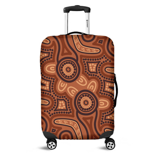 Australia Dot Painting Inspired Aboriginal Luggage Cover - Brown Aboriginal Australian Art With Boomerang Luggage Cover Australia Dot Painting Inspired Aboriginal Luggage Cover - Brown Aboriginal Australian Art With Boomerang Luggage Cover