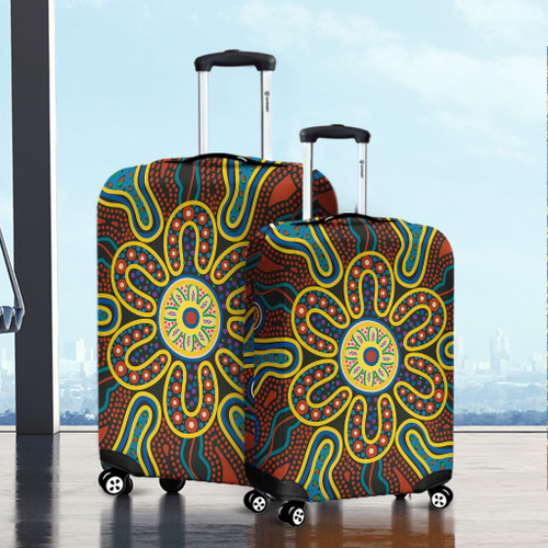 Australia Dot Painting Inspired Aboriginal Luggage Cover - Aboriginal Dot Art Color Inspired Luggage Cover