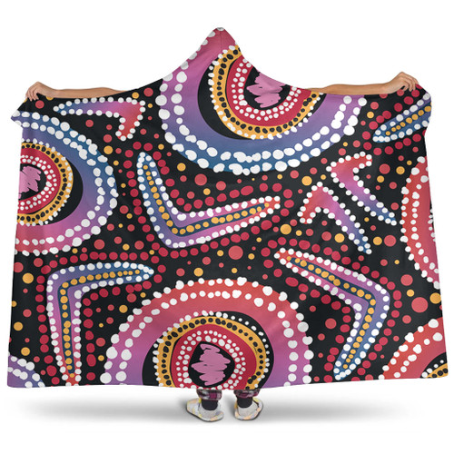 Australia Dot Painting Inspired Aboriginal Hooded Blanket - Boomerang From Aboriginal Art Hooded Blanket Australia Dot Painting Inspired Aboriginal Hooded Blanket - Boomerang From Aboriginal Art Hooded Blanket